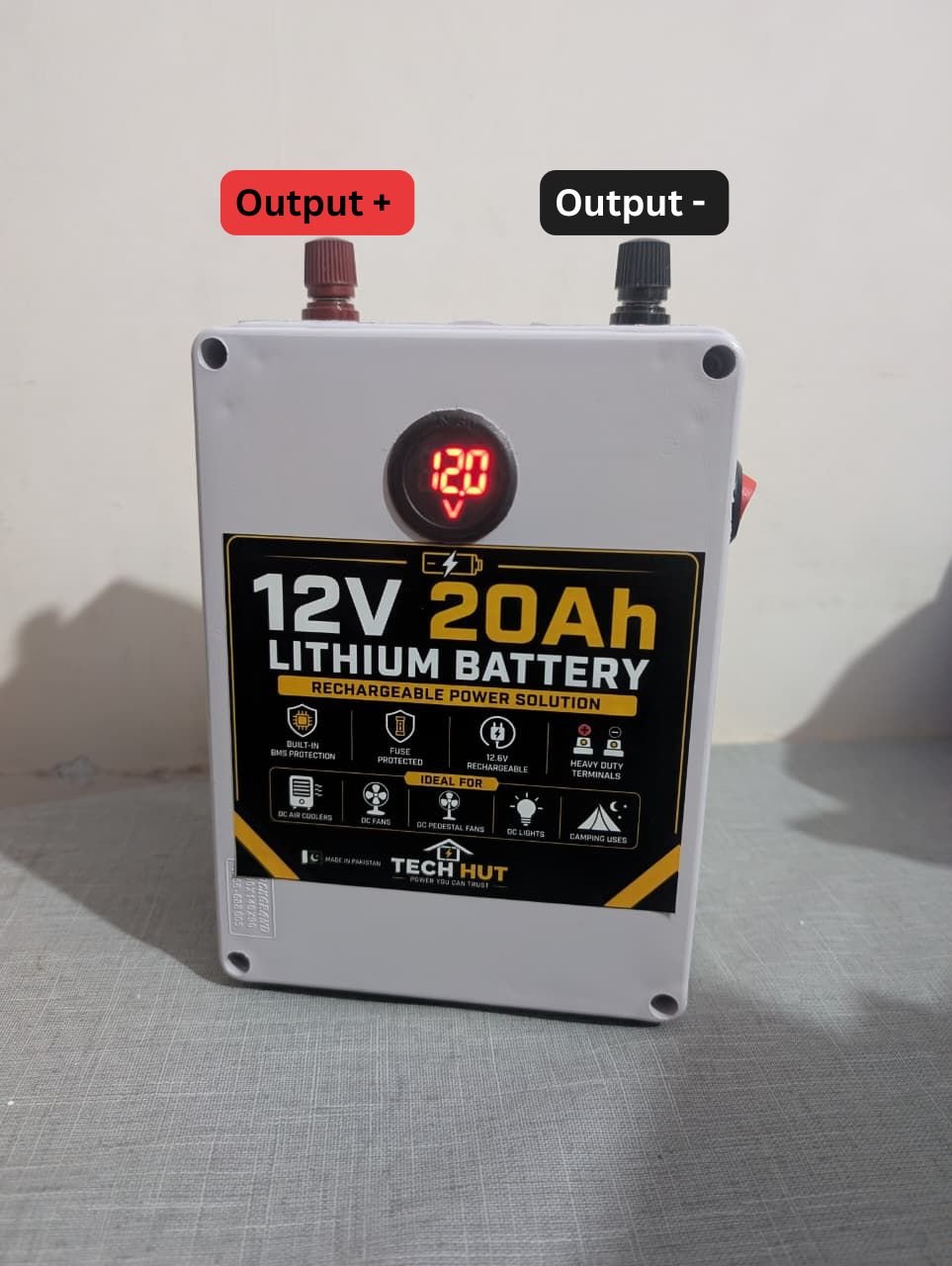 12V 20Ah Lithium-Ion Rechargeable Battery | Built-in 40A BMS | 12.6V DC Battery for Fans, Coolers & LED Lights | Charger Included | 3 Months Warranty - Tech Hut