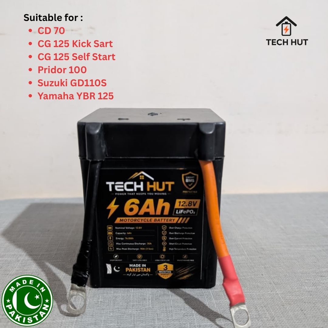 12.8V LiFePO₄ Motorcycle Battery | 6Ah & 12Ah | Smart BMS | 3 Months Warranty - Tech Hut