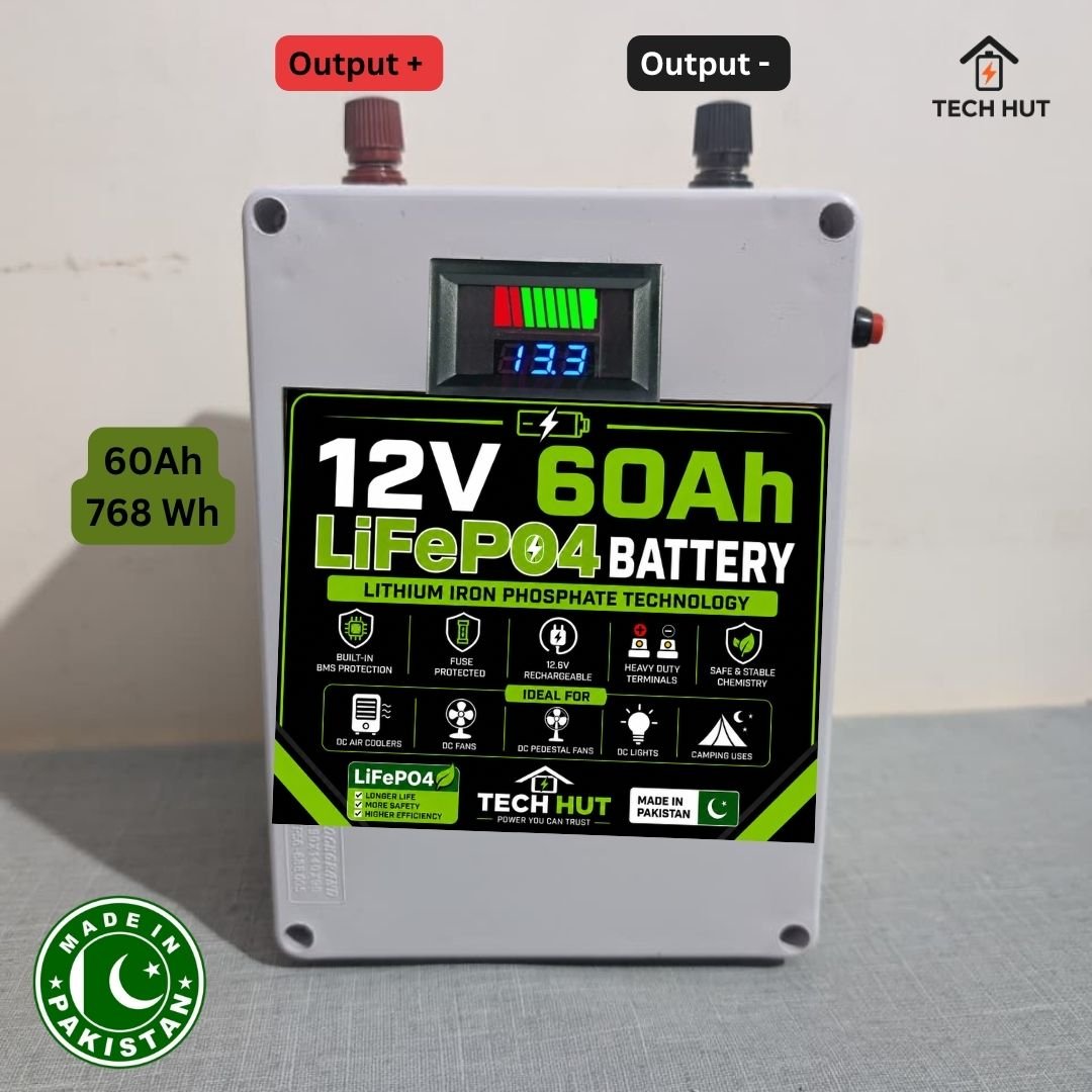 12V LiFePO₄ Battery | Premium Lithium Iron Phosphate Battery with Charger & BMS Protection | 6 Months Warranty - Tech Hut