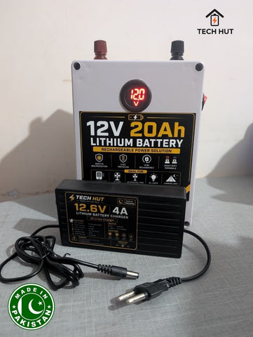12V 20Ah Lithium-Ion Rechargeable Battery | Built-in 40A BMS | 12.6V DC Battery for Fans, Coolers & LED Lights | Charger Included | 3 Months Warranty - Tech Hut