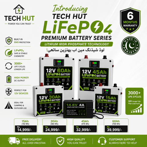 12V LiFePO₄ Battery | Premium Lithium Iron Phosphate Battery with Charger & BMS Protection | 6 Months Warranty - Tech Hut