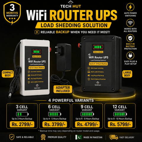12 V WiFi Router UPS – Works with Standard & Fiber Routers | Adapter Included | 3 Months Warranty - Tech Hut