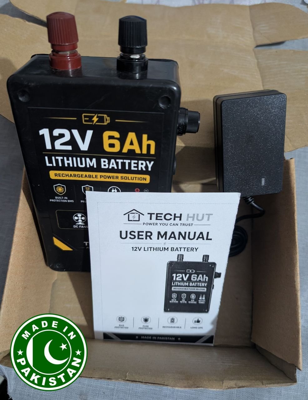 12V Lithium Battery for Mini DC Fans & LED Lights | 6Ah & 9Ah | Rechargeable | BMS Protected | Charger Included - Tech Hut