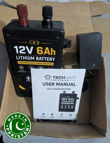 12V Lithium Battery for Mini DC Fans & LED Lights | 6Ah & 9Ah | Rechargeable | BMS Protected | Charger Included - Tech Hut